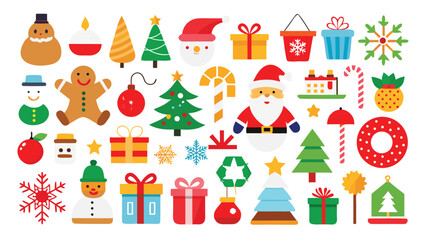 Collection of Christmas and Winter Holiday Icons in Flat Design Style