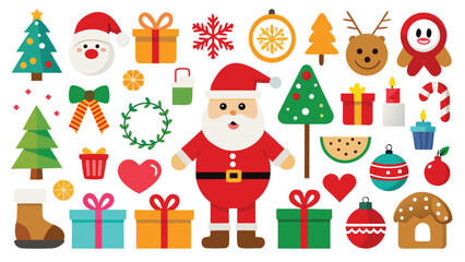 Fototapeta premium Festive Christmas Icons and Elements Featuring Santa Claus and Holiday Decorations