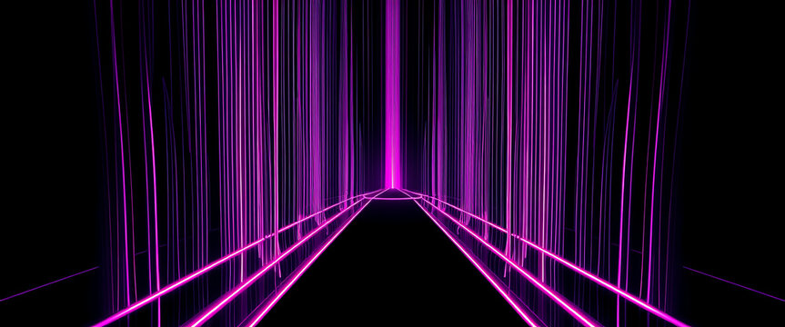 Vibrant purple neon lines create an abstract futuristic tunnel leading forward - Powered by Adobe