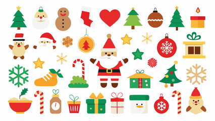 Fototapeta premium Festive Christmas Icons and Holiday Elements in a Colorful Flat Design