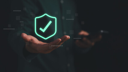 Technology concept of digital safety, authentication and confidence in modern technology. Person...