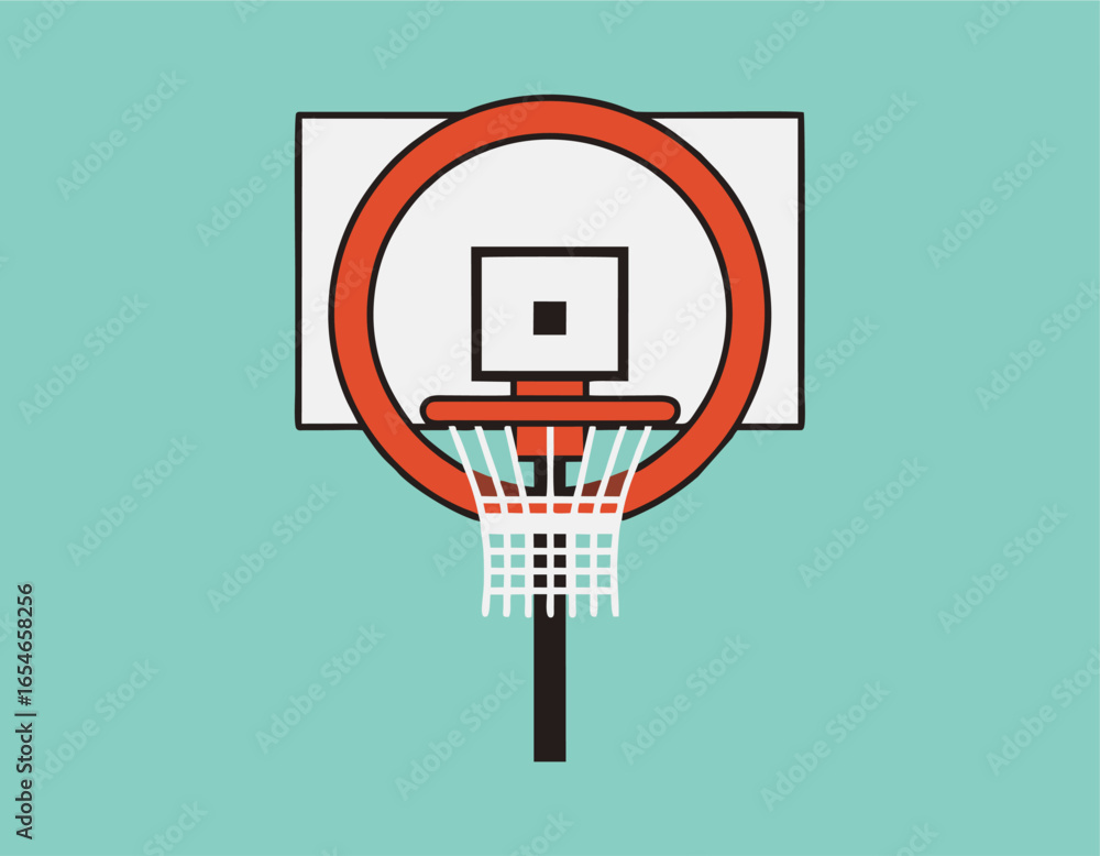 Poster minimalist vector icon of a basketball hoop with net