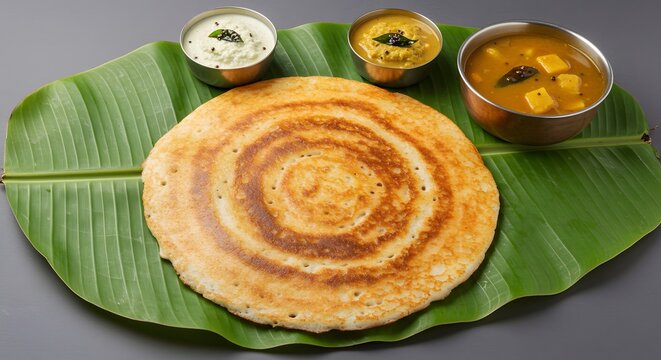 Masala Dosa relleno servido en hoja de banano