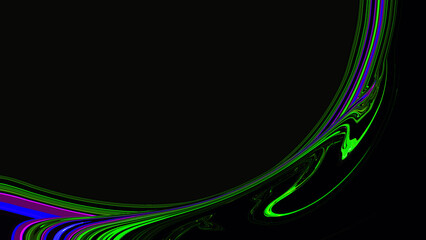 Neon green purple blue round line on black abstract background. Innovation technology. Pop art digital screen. Tech card. VR. Virtual Reality. Online cloudintelligence. AR. Circle. Copy space. ESG.