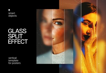 Glass Split Poster Photo Effect Mockup
