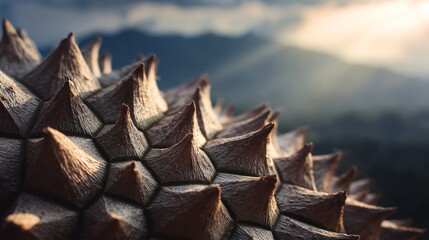 Durian fruit spiky skin detail