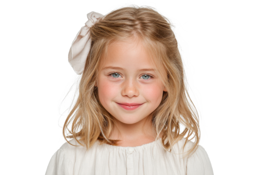 Portrait of Happy Girl with blonde hair and blue eyes on transparent background Smiling and