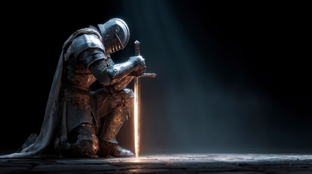 Knight kneeling in prayer