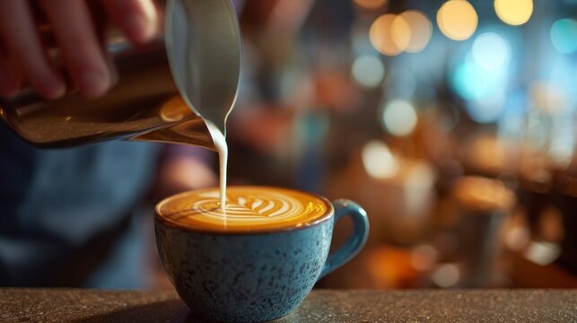 Latte art creation by barista