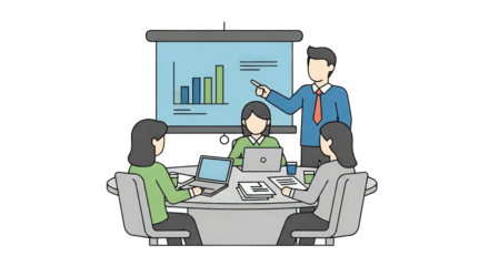 Business Team Meeting Presentation Illustration meeting presentation team teamwork collaboration office discussion analysis strategy planning chart