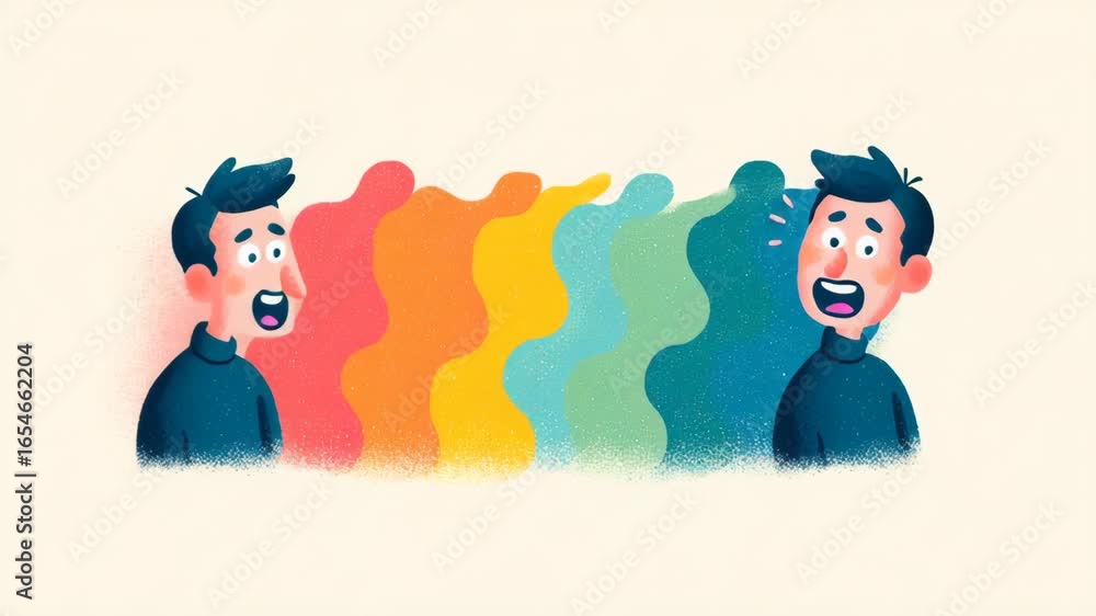 Poster cartoon character evolving through colorful emotions and expressions