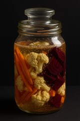 Fermenting autumn vegetables in a glass jar