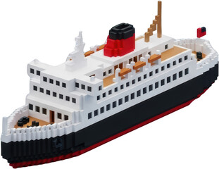 Obraz premium Detailed pixel art ocean liner with multiple decks smokestack and flag isolate cruise ship ship maritime