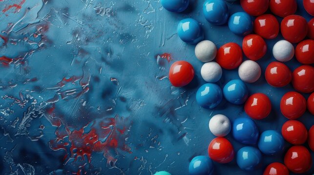 Colorful abstract design celebrating independence day of chile. Horizontal banner. Copy space. Blue, red, white sweets on a blue background. Chile National Day - Powered by Adobe