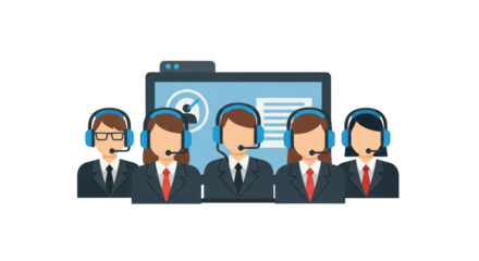 Customer Service Representatives with Headsets customer service support call center helpdesk assistance communication headset microphone phone