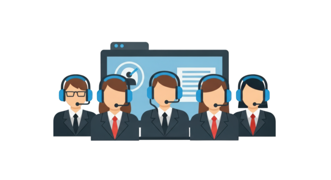 Customer Service Representatives with Headsets customer service support call center helpdesk assistance communication headset microphone phone - Powered by Adobe