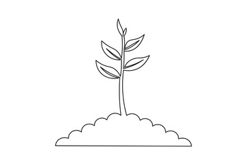 Growth plants continuous one line drawing on white background