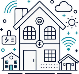 Modern Smart Home Outline Icon – Minimalist Intelligent House Automation Vector Illustration
