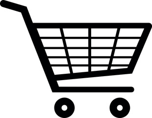 Black and white shopping cart icon, minimalist design, e-commerce symbol, retail graphic, online store element, marketing illustration