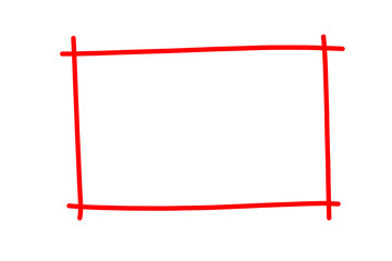 Fototapeta premium Hand drawn outlined red rectangle frame. Scribble doodle drawn square and rectangle box. Doodle highlighter emphasis design elements. Rectangle border frame empty box on transparent png