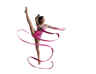 Flexible Dancer with Ribbon on Transparent Background