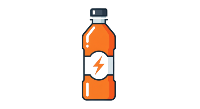 Energy drink bottle with lightning bolt symbol icon energy sport vector illustration orange liquid beverage hydration