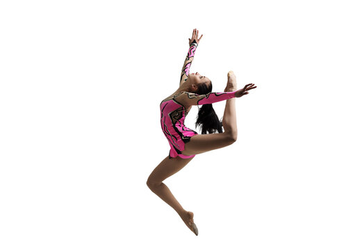 Gymnast in Mid-Air Leap on Transparent Background