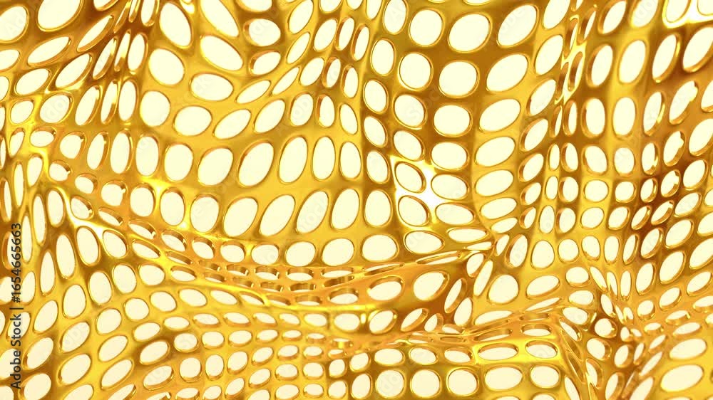 Poster Golden Mesh Waves Abstract Metallic Texture with Perforated Surface Loop Animated
