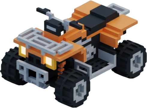 Detailed Voxel Art Of An Orange All Terrain Vehicle With Chunky Tires And Headlights On A Transparent Background Isolate Transparent Background