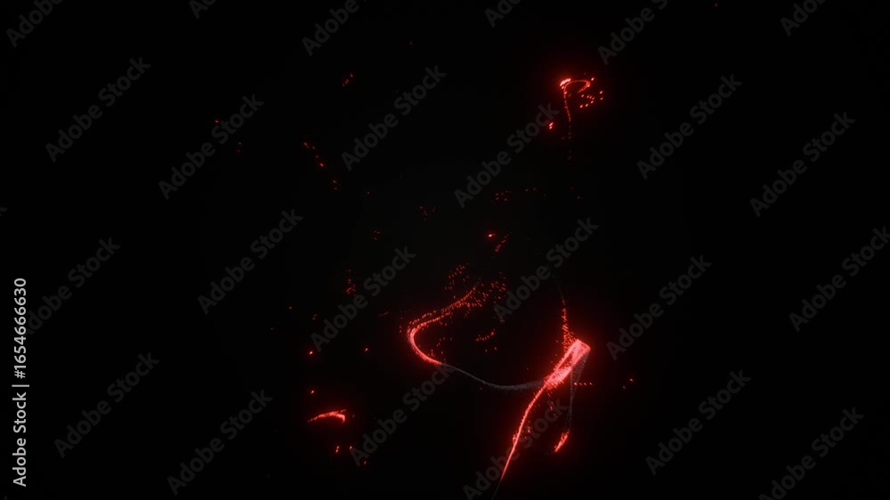 Poster neon particle waves abstract light trails in motion on dark background