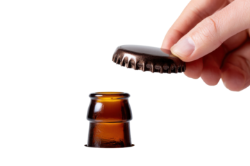 Hand opening beer bottle cap in studio setting product photography
