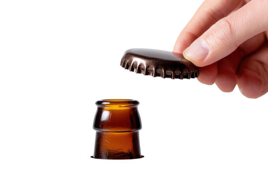 Hand opening beer bottle cap in studio setting product photography