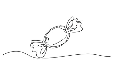 One Line Art Wrapped Candy Minimal Illustration, Continuous Line Sweet Vector Drawing