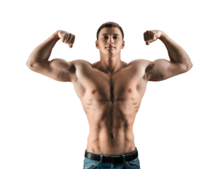 Muscular Man Flexing on Transparent Background