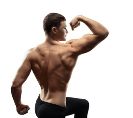 Muscular Man Flexing Back Muscles on Transparent Background