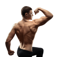 Muscular Man Flexing Back Muscles on Transparent Background