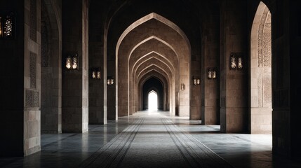 Empty arched hallway perspective