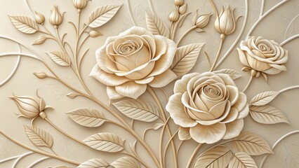 Cream and gold embossed roses with delicate petals and leaves