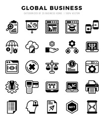 Set of Global Business Icons. Simple Lineal Filled art style icons pack.