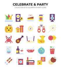 Celebrate & Party. Collection of 25 Colorful Party Icons