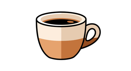 Obraz premium simple cartoon-style illustration of a warm beverage in a ceramic cup filled with dark liquid and featuring a half-double-toned handle on a plain