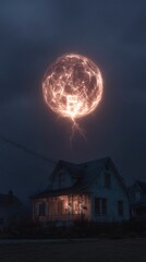 Glowing orb above house at night