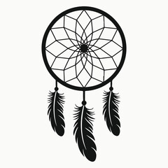 Monochrome Dreamcatcher with Intricate Web and Feathers A Symbol of Protection and Native American Culture