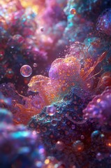 Fototapeta premium Vibrant Macroscopic View of Abstract Cellular Structures with Bioluminescent Highlights