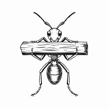 Worker Ant Holding Log image vector illustration isolated on white background.