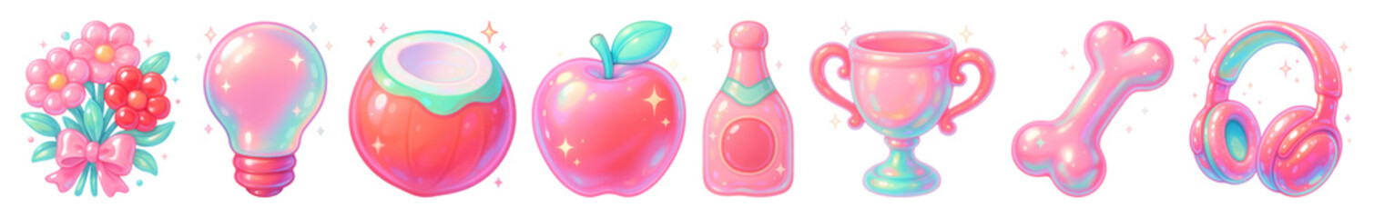PNG Colorful pastel digital icons, element set on transparent background