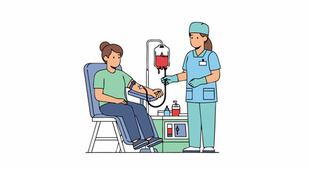 Medical Blood Donation Procedure with Healthcare Professional and Patient in Clinic Setting illustrating blood collection process for donation and