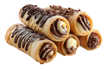 Close-up photography of chocolate-filled pastries in bright bakery