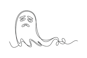 Continuous Line Drawing of a Halloween Ghost with Arms Up