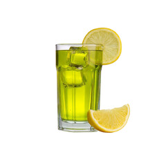Refreshing Green Lemon Drink with Ice in a Highball Glass